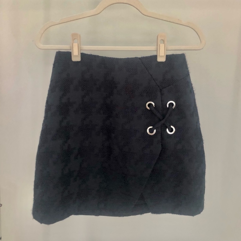 Zara Navy Blue Jacquard Mini Skirt Sz S